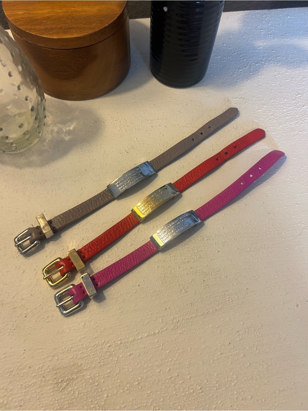 Marc Jacobs Leather ID Bracelets - Pink, Red, Taupe